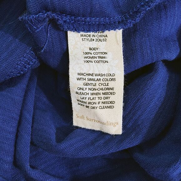 Soft Surroundings Pamplona Button-up Tunic Top Size S Lagoon Blue Cotton L/S - Picture 7 of 7